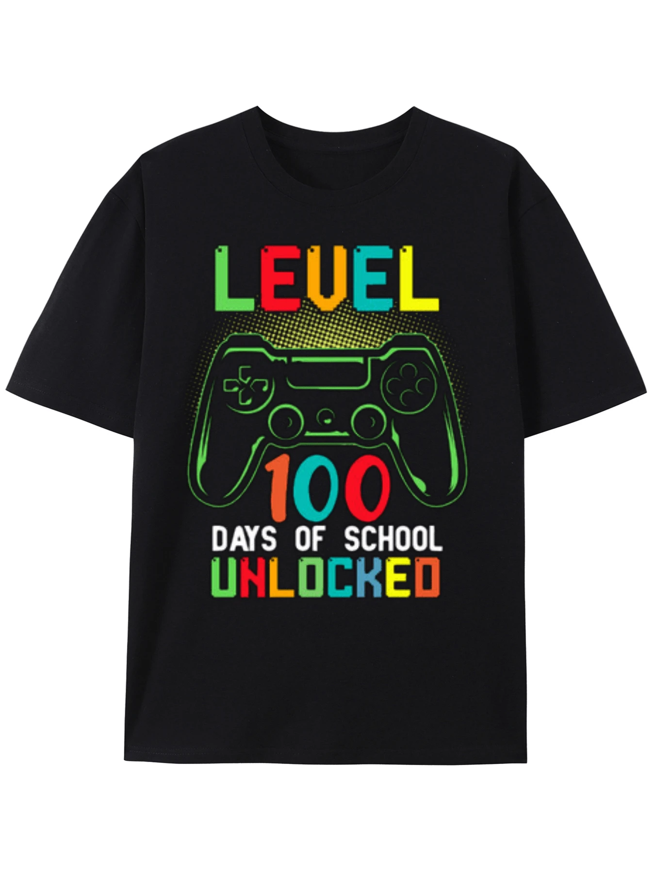 Respawn T-Shirt Level 100 Days Of School Unlocked Gamer T-Shirt Creative Printing Pattern - 黑色 - 查看 1