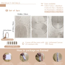 3 قطع / مجموعة لوحة فنية حديثة، مجموعة فن قماشي مجرد - ديكور جداري أنيق باللون الأبيض والرمادي، درجات لونية أرضية، محايد، فن زن، خطوط هندسية، ريفي، أسلوب حديقة زن، مؤطر أو غير مؤطر، ديكور غرفة، ديكور المنزل، ديكور شقة الطالب الجامعي، هدايا لديكور الجدران في الفندق، المنزل، غرفة المعيشة، غرفة النوم، الحمام والمكتب
