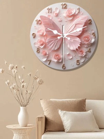 Pc 10 Inch/12 Inch Roze Butterfly Wand Klok Silent Battery Operated Round Charming Perfect Home, Cafe, Kitchen, Bathroom, Bedroom, Etc. (Batteries Not Included), Home Room view 4