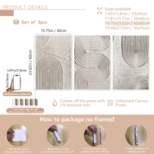 3 قطع / مجموعة لوحة فنية حديثة، مجموعة فن قماشي مجرد - ديكور جداري أنيق باللون الأبيض والرمادي، درجات لونية أرضية، محايد، فن زن، خطوط هندسية، ريفي، أسلوب حديقة زن، مؤطر أو غير مؤطر، ديكور غرفة، ديكور المنزل، ديكور شقة الطالب الجامعي، هدايا لديكور الجدران في الفندق، المنزل، غرفة المعيشة، غرفة النوم، الحمام والمكتب