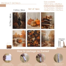 6 قطعة/مجموعة مطبوعات فنية خريفية قديمة | مجموعة من 6 مطبوعات خريفية | فن الحائط الخريفي | ديكور خريفي بألوان دافئة | مجموعة طباعة لعيد الشكر الموسمي | امرأة تسير في الغابة ، اليقطين ، كومة الكتب ، الجسر ، أوراق الخريف ، ممر الغابة | مؤطرة أو غير مؤطرة ، ديكور الغرفة ، ديكور المنزل ، ديكور بيت الطالب ، هدايا لزينة الحائط في الفندق ، المنزل ، غرفة المعيشة ، غرفة النوم ، الحمام والمكتب