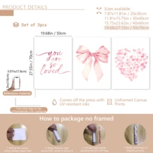 3pcs Modern Wall Art Posters, Room Decor, Home Decor Set, Abstract Canvas Art Paintings, Suitable For Bedroom And Living Room - Butterfly Pattern, "You Are So Loved", Heart Shape Pattern, Pink Bow, Minimalist Style, White Background, Contemporary Art Style, Minimalist Art, Romantic Wall Art | Valentine's Day Decor | Love | Framed Or Unframed, Room Decoration - Multicolor - View 16