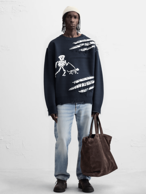 Suéter masculino estilo coreano com estampa divertida de caveira, usado nas ruas, novo modelo 2025, outono/inverno