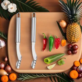 两件套不锈钢水果去核器和去籽器套装，适用于水果和蔬菜的去核和去籽。