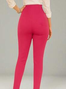 Pantalón Stretch Casual Cómodo, Realza Figura. Pantalón con Pinzas al Frente Pierna Recta. Moda Casual y Ejecutiva - Rosa Fucsia - Ver 3
