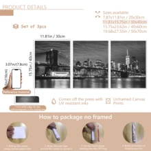 3 Tranh Treo Tường Hiện Đại, Tranh Canvas Chân Thực - Tranh Phong Cảnh trên Vải Canvas, Tranh Đen Trắng về Đường Chân Trời Thành Phố New York và Cầu Brooklyn - Trang Trí Nhà Hiện Đại, Phong Cách Đen Trắng, Nghệ Thuật Du Lịch, Có Khung hoặc Không Khung, Trang Trí Phòng, Trang Trí Nhà Cửa, Trang Trí Ký Túc Sinh Viên, Căn Hộ, Khách Sắm, Nhà Ở, Phòng Khách, Phòng Ngủ, Phòng Tắm và Văn Phòng - Quà Tặng Trang Trí Tường - Nhiều màu - Xem 18
