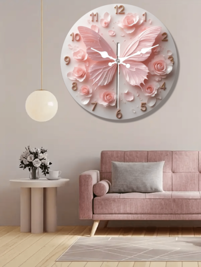 Pc 10 Inch/12 Inch Roze Butterfly Wand Klok Silent Battery Operated Round Charming Perfect Home, Cafe, Kitchen, Bathroom, Bedroom, Etc. (Batteries Not Included), Home Room