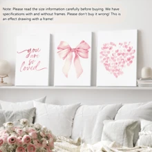3pcs Modern Wall Art Posters, Room Decor, Home Decor Set, Abstract Canvas Art Paintings, Suitable For Bedroom And Living Room - Butterfly Pattern, "You Are So Loved", Heart Shape Pattern, Pink Bow, Minimalist Style, White Background, Contemporary Art Style, Minimalist Art, Romantic Wall Art | Valentine's Day Decor | Love | Framed Or Unframed, Room Decoration - Multicolor - View 12