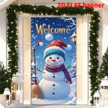 1 pièce de cadre de porte style Noël 2D plat, facile à installer et à retirer, résistant aux taches et facile à nettoyer. Décoration de Noël, toile de fond pour photobooth de Noël - Décoration polyvalente pour fête et événement intérieur/extérieur - Polyester, sans électricité requise, idéal pour la décoration de Noël