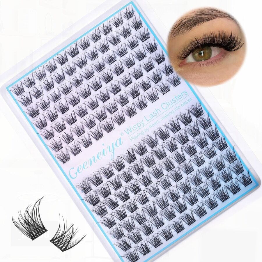 Short Lash Clusters, Wispy C Curl, 10-12MM, Individual Eyelashes, Natural Cluster Eyelash Extensions, Natural Looking, 154PCS - Đen mờ - Xem 1