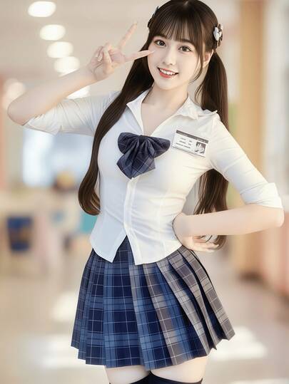 1 pieza Falda ajustada de estilo escolar japonés dulce, uniforme JK con corbata, disfraz de cosplay y role-playing, adecuado para fiestas, actuaciones, bailes, escenarios, Navidad, San Valentín, uso casual (incluye solo parte superior + falda)