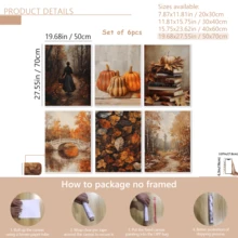 6 قطعة/مجموعة مطبوعات فنية خريفية قديمة | مجموعة من 6 مطبوعات خريفية | فن الحائط الخريفي | ديكور خريفي بألوان دافئة | مجموعة طباعة لعيد الشكر الموسمي | امرأة تسير في الغابة ، اليقطين ، كومة الكتب ، الجسر ، أوراق الخريف ، ممر الغابة | مؤطرة أو غير مؤطرة ، ديكور الغرفة ، ديكور المنزل ، ديكور بيت الطالب ، هدايا لزينة الحائط في الفندق ، المنزل ، غرفة المعيشة ، غرفة النوم ، الحمام والمكتب