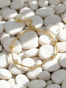 Charm-In 1 件 18K 镀金铜手链，镶嵌锆石，适合女士，镀层厚度 0.03-0.05μm - 金色 - 查看 1