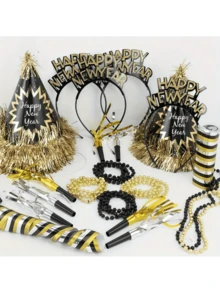 2026 Happy New Year Party Kit, 26-Piece Celebration Set, Photography Props, Including Cone Hat, Headpiece And Beaded Necklace, Perfect For New Year's Eve Celebration, New Year's Eve Party Decorations, New Year - 彩色 - 查看 1
