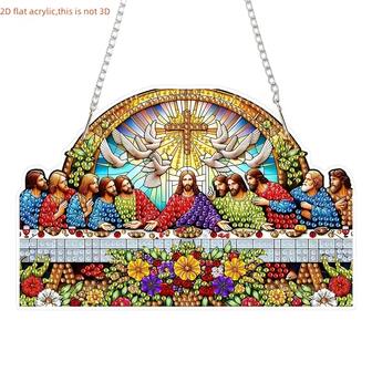 1pc 2D Asymmetrical Diamond Art Painting, 1 Set Of Religious Last Supper 5D Diamond Painting Acrylic Pendant DIY Rhinestone Decor Craft Gift, Christmas & New Year Gift, Asymmetrical Diamond Shape, Includes Clay Glue And Pen, Colorful Bead Bag