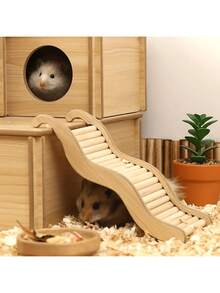Đồ chơi bằng gỗ chủ đề bãi biển dành cho chuột hamster - Cầu thang lượn sóng và thang leo mềm mại, thích hợp cho thú cưng nhỏ, cầu và hàng rào bằng gỗ tự nhiên, có thể dùng để trang trí lồng (Làm thủ công từ gỗ tự nhiên) - Màu be - Xem 2
