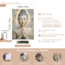 1pc Vintage Wall Art Decor, Contemporary Buddha Canvas Print, Framed Or Unframed Religion Poster For Living Room, Bedroom, Classroom, Bathroom, Restaurant, Indoor Portrait Orientation, Wood Frame, Spring/Winter Season Decor, Ideal Gift For Her/He - Multicolor - View 13
