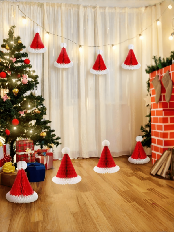 Neue Weihnachtsdekoration Wabenförmige Hüte, Mottoparty-Event Hängedekoration Wabenförmige Weihnachtshüte, Weihnachts-Origami-Dekorationsszene Requisiten, Feiertags-Atmosphäre für Einkaufszentren, Schulen und Geschäfte.