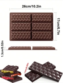 1 pieza Nuevo molde de silicona en forma de ladrillo de chocolate de Dubai grueso, herramienta de chocolate con 10 cuadrículas de forma cuadrada que se puede romper a mano, resistente al calor