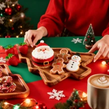 Christmas Tree Shaped Wooden Serving Platter, Creative Wooden Plate For Fruit, Bread, Steak, Pizza And Desserts, Candy Tray, Wooden Christmas Tree Tray, Holiday Decor, Holiday Home Accents, Holiday Tableware, Christmas Decoration, Christmas Gift, Christmas, New Year Gift