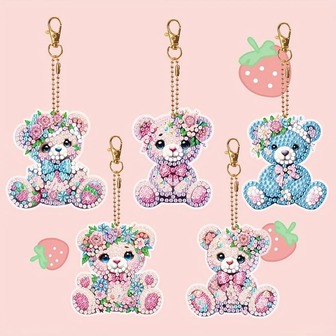 5pcs Colorful Bear DIY Diamond Painting Keychain Kit - Acrylic Mosaic Ornaments For Backpacks And Crafts - Perfect Gifts For Easter, New Year, Birthday, Teens, Pendants, Decorative Arts & Crafts