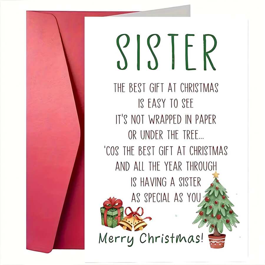 1 pieza Tarjeta de Navidad para Hermana - Elegante y Minimalista Tarjeta de Cumpleaños para Hermana - Tarjeta de Felicitación Navideña de Alta Calidad - Regalo de Navidad Perfecto para Hermanas, Papelería Navideña, Saludos de Temporada Festiva, Ilustración Festiva, Cartulina Resistente, Celebraciones Familiares