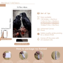 1 件哥特式浪漫乌鸦情侣，复古海报，艺术海报印刷品，家居装饰，维多利亚风格乌鸦，黑玫瑰，花朵，田园风格，黑暗幻想墙面艺术，带框或不带框，房间装饰，家居装饰，大学宿舍公寓装饰，酒店、家居、客厅、卧室、浴室和办公室墙面装饰礼物 - 彩色 - 查看 17