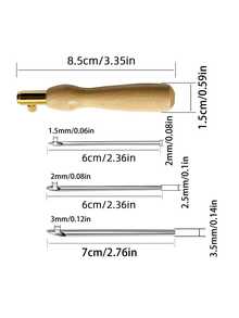 3-In-1 Interchangeable Embroidery Needle Set With Threader, Wooden Handle Embroidery Needles, Punch Embroidery Tool, Cross Stitch Embroidery Tool, Adjustable Needle Length, DIY Sewing And Handicraft Supplies - Apricot - View 10