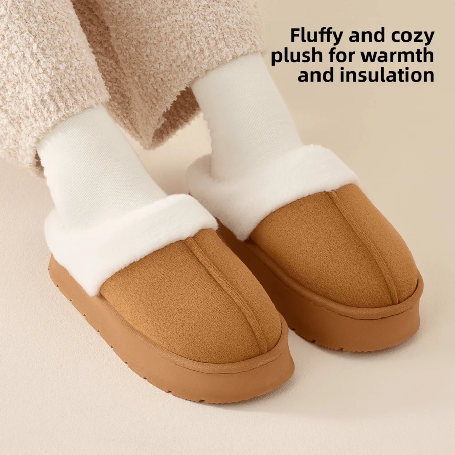 New Warm Slippers Women Thick Plush Autumn Winter Thick Anti-Cold Outdoor Half-Wrapped Snow Boots Thermal Lined Slippers Men Couple Home Slippers