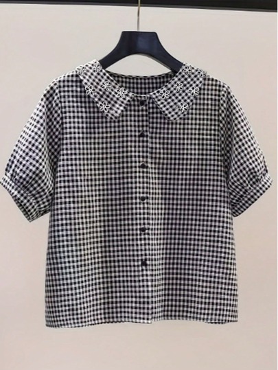 Women's Cute Peter Pan Collar Lantern Sleeve Casual Top, Suitable For Holidays, Work And Daily Wear, All Seasons