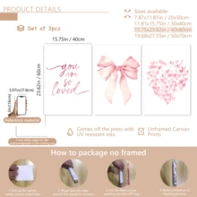 3pcs Modern Wall Art Posters, Room Decor, Home Decor Set, Abstract Canvas Art Paintings, Suitable For Bedroom And Living Room - Butterfly Pattern, "You Are So Loved", Heart Shape Pattern, Pink Bow, Minimalist Style, White Background, Contemporary Art Style, Minimalist Art, Romantic Wall Art | Valentine's Day Decor | Love | Framed Or Unframed, Room Decoration - Multicolor - View 17