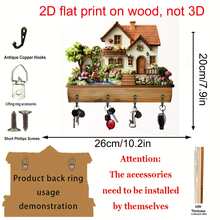 2D 平面，1 件乡村风格木制多功能家用钥匙架，带 4 个金属挂钩，墙壁装饰，门廊装饰，房间装饰，别墅装饰，四季家居装饰，2D 平面印刷工艺品（附产品视频，请先观看） - A - 查看 17