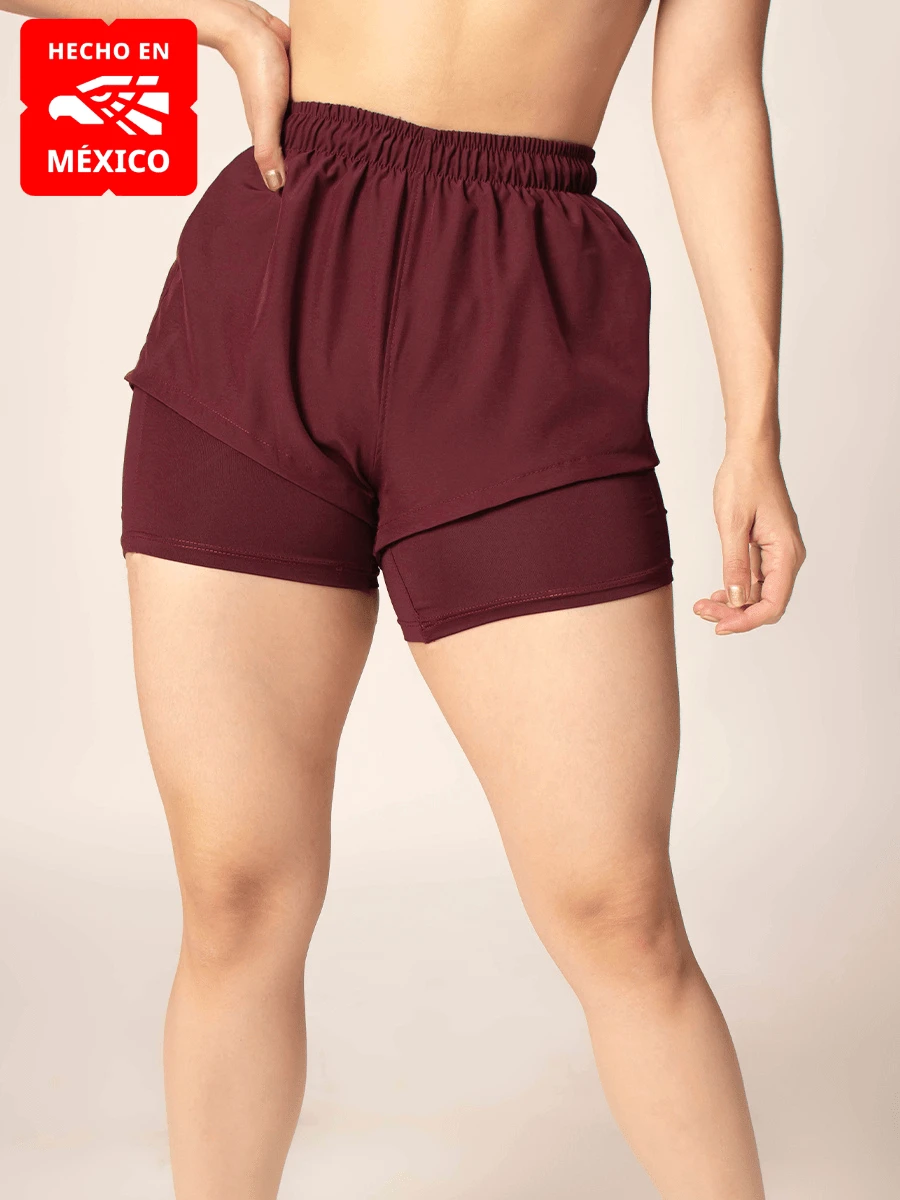 Premium 2 In 1 Lycra Shorts Premium Sports Shorts For Training, Running And Gym For Women MADE IN MEXICO Elegant Sexy Casual Composite Material 2 In 1 - Rouge - Voir 1