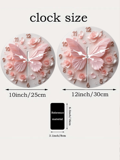 Pc 10 Inch/12 Inch Roze Butterfly Wand Klok Silent Battery Operated Round Charming Perfect Home, Cafe, Kitchen, Bathroom, Bedroom, Etc. (Batteries Not Included), Home Room view 7