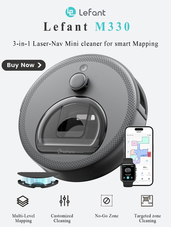 Lefant LEFANT M330 Saugroboter mit Wischfunktion 5000Pa Saugleistung 3,7 Zoll ultra flach Präzisionsnavigation 150 Minuten Akkulaufzeit App-Steuerung Teppicherkennung Tierhaare