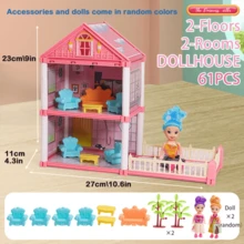 公主城堡娃娃屋玩具套装，女孩娃娃屋玩具，包括家具、娃娃和配件，豪华豪宅娃娃，儿童公主城堡 DIY 建筑套件，逼真的角色扮演娃娃，设施齐全的娃娃屋，适合 3-12 岁女孩的生日/节日礼物（部分家具配件和娃娃颜色随机）