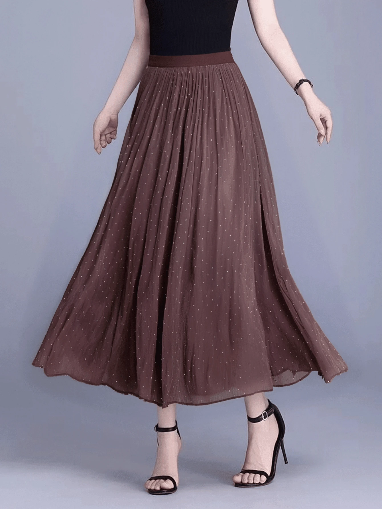 Best Quality Sequin Tulle Skirt Long Skirt - 巧克力棕 - 查看 1