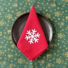 1pc/6pcs Christmas & New Year Party Decor Napkins, Snowflake, Reindeer, Christmas Tree Printed & Solid Color Fabric Placemats, Coasters, Tea Towels