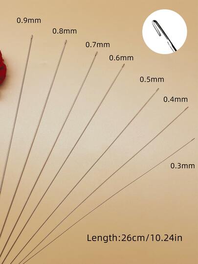 5 st/set 0,3 mm/0,4 mm/0,5 mm/0,6 mm/0,7 mm/0,8 mm/0,9 mm pärlnålar, smyckesnålar i rostfritt stål, 10,24 tum långa släta pärlnålar för DIY-armband och halsband