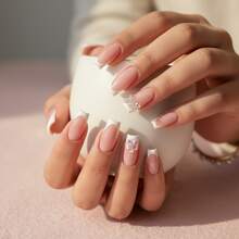 Best-Selling White French-Style Sweet Press-On Nails With Bowknots - Finished False Nails
