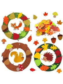 Set di corone autunnali, natalizie e del Ringraziamento, con foglie d'acero autunnali e ricci. Opere d'arte artigianali per genitori e figli, e adesivi lucidi, kit fai-da-te con adesivi in feltro a forma di foglie d'acero autunnali. Decorazioni per casa, scuola e feste, kit per decorazioni di Ringraziamento, Natale e Ognissanti - Multicolore - Visualizzare 8