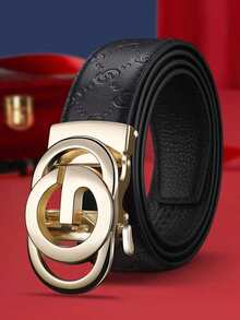 1 Stück 2025 Neuer Herren Gürtel, G Buchstabe Legierung Automatikschließe Gürtel mit G Aufdruck, Premium Leder, eleganter Business oder Freizeitgürtel, geeignet für Hosen, Jeans und Anzüge, verstellbare Größe