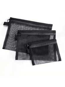 1/3pcs Lightweight Mesh Toiletry Bag - Lipstick Storage Bag Skin Care Products Storage Bag - Suitable For Cosmetics, Accessories - Hand Washable - Multifunctional Coin Wallet & Storage BagSummer Travel,Vacation Home Bathroom Decor Holiday Makeup Organizer Bathroom Accessories Back To School - Black - View 10