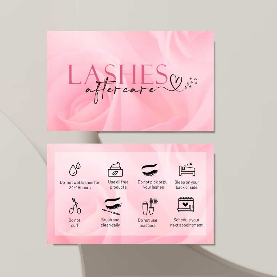 50 张粉色睫毛后期护理卡 | 专业睫毛延长和护理技巧，哑光效果，3.5 英寸 X 2.1 英寸 - 非常适合 Amazing Lashes Studio - Lash Aftercare Cards - 查看 1