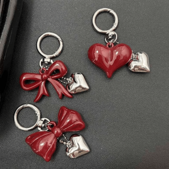 1件/3件装圣诞新款喜庆酒红色爱心蝴蝶结吊坠网红包包装饰爱心吊坠钥匙扣包包挂件汽车配件教师朋友姐妹礼物创意