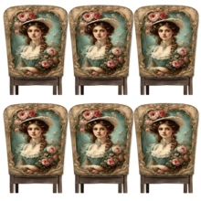 2/4/6 pièces Set, Décoration d'intérieur, Housses de chaise en lin à motif de portrait de palais, Convient pour la décoration d'intérieur quotidienne, salon, salle à manger ou jardin, et pour les rassemblements et fêtes d'hôtels et de restaurants, Matériau polyester lavable, Housses de coussin de siège de chaise de salle à manger