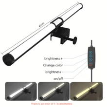 1pc LED Display Light Bar, Laptop Screen Reading Lamp, 3 Brightness Levels & Color Temperature Adjustable, USB Powered Eye-Care Desk Lamp, Suitable For Home Office, Dimmable Screen Light, Space-Saving Design, Black, Desk Lamp, Applicable For Office, Gaming Spaces, Home Decor Ambient Lighting. - USB - View 14