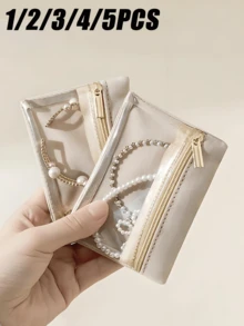 1/2/3/4/5PCS Jewelry Storage Bag, Portable Jewelry Box, Mini Velvet Transparent Zipper Style (Can Store Earrings, Earrings, Necklaces, Rings, Bracelets), Suitable For Women's Daily Life, Student Return To School, Travel Vacation, Holiday Scenes, Jewelry Box, Jewelry Organizing Box, Travel Essentials, Travel Accessories, Travel Bags, Holiday Bags, Campus Supplies, Mini Travel Jewelry Bag. - Multicolor - View 2