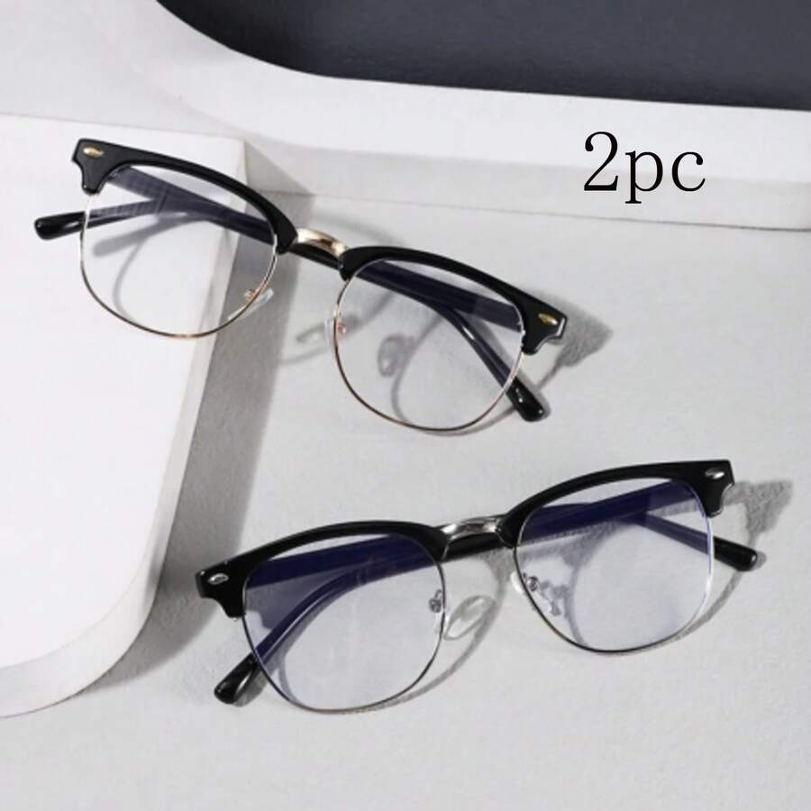 2pcs Men's Fashionable Semi-Rimless Glasses, Vintage Rivet Semi-Rimless Stylish High-End Versatile Glasses