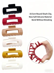 6pcs/3pcs/1pc Solid Color Women Soft Silicone Round Square Hair Claw, Anti-Collision Protective Hairclip, Fashion Minimalist Elegant Hair Accessory Suitable For Daily Wear, Showering, Makeup Winter Claw Clips Elegant Hair Clips Fashion Hair Clutch